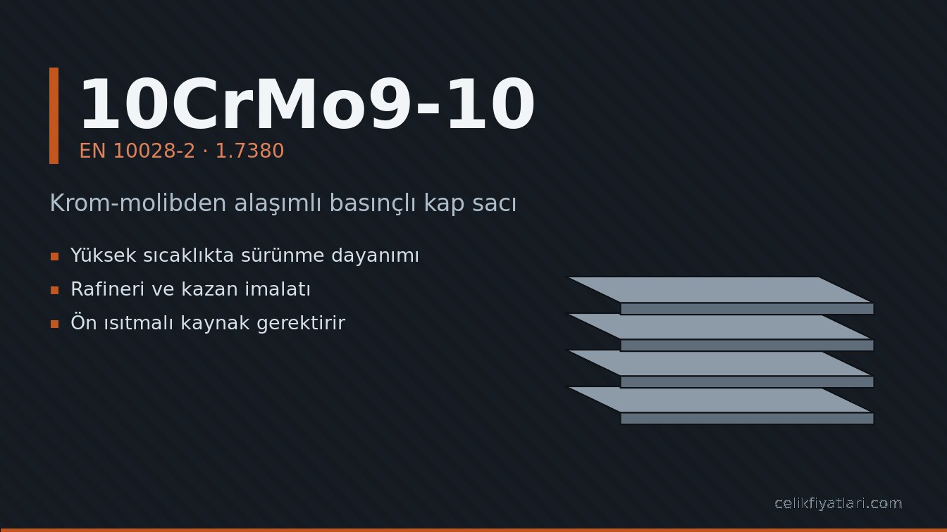 10CrMo9-10 Krom-molibden alaşımlı basınçlı kap sacı (EN 10028-2 · 1.7380)