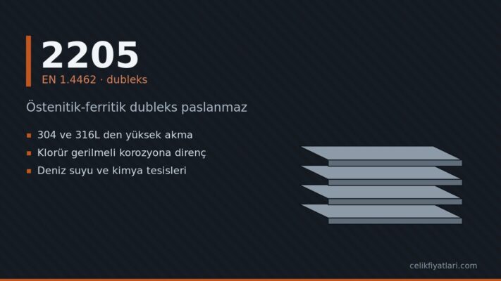 2205 Östenitik-ferritik dubleks paslanmaz (EN 1.4462 · dubleks)
