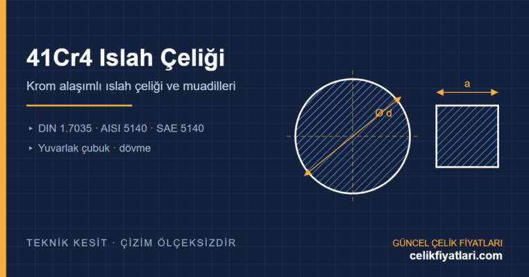 41Cr4 ıslah çeliği yuvarlak çubuk teknik çizimi